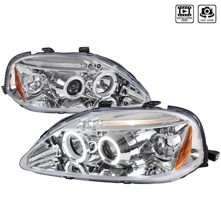 Spec-D Tuning 99-00 Honda Civic Halo LED Projector Chrome 2LHP-CV99-TM